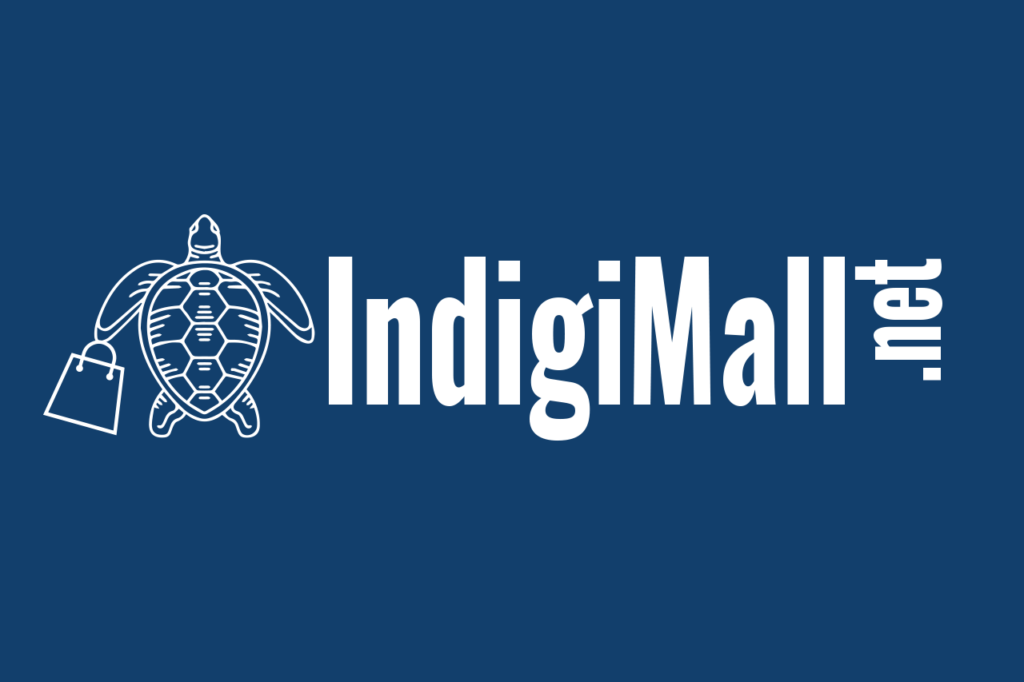 Logo IndigiMall bleu boutique produits faits par les premières nations autochtones du Canada Québec