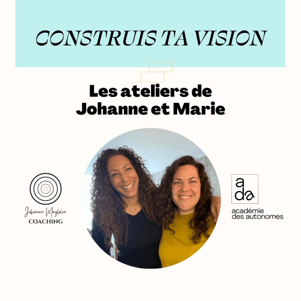 Visuels des ateliers Construis ta vision de Johanne Magloire coach PNL et Marie Deschene accompagnatrice pour travailleuse et travailleur autonome